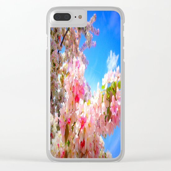 Pink Flowers Blue Sky Clear iPhone Case