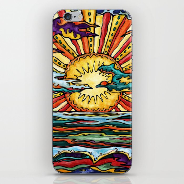 Golden sunset on ocean, pop art seacape iPhone Skin