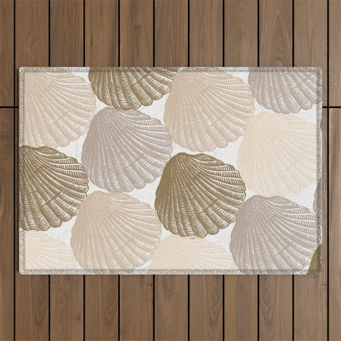 Sea Shells Pattern in Beige and Cream Outdoor Rug