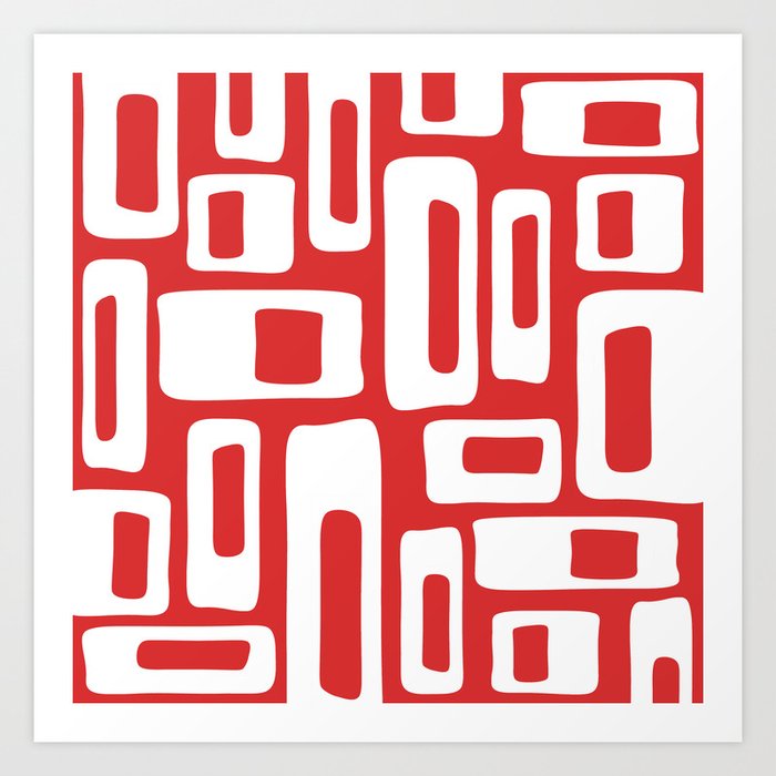 Retro Mid Century Modern Abstract Pattern 335 Red Art Print
