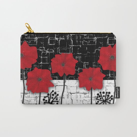 Applique Poppies on black and white background . Carry-All Pouch