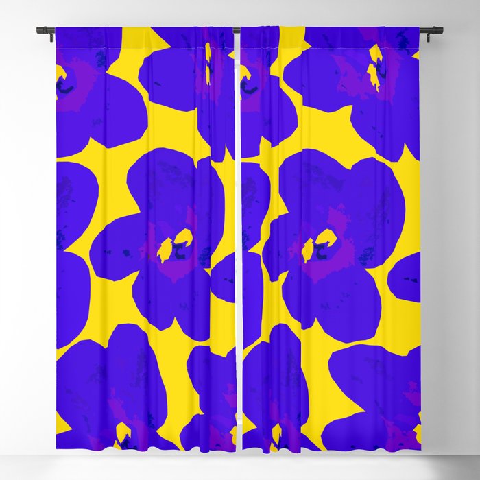 Blue Retro Flowers Yellow Background #decor #society6 #buyart Blackout Curtain