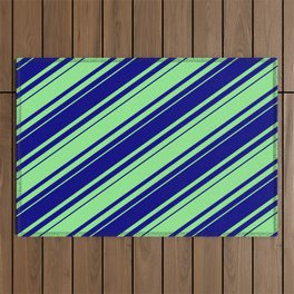 [ Thumbnail: Blue & Light Green Colored Lines Pattern Outdoor Rug ]