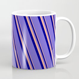[ Thumbnail: Light Salmon, Blue, and Slate Blue Colored Stripes Pattern Coffee Mug ]