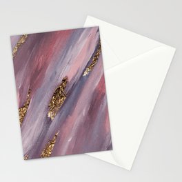 Pink Paint Brushstrokes Gold Foil Abstract Texture Stationery Card