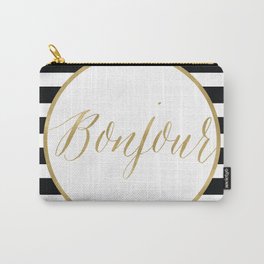 Bonjour Gold, black and white stripe Carry-All Pouch