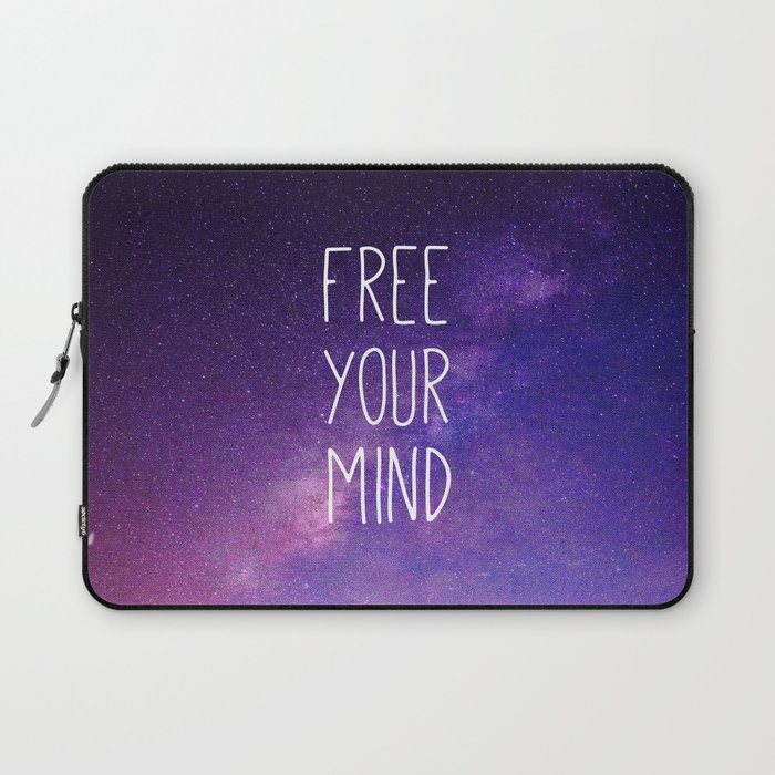 Free Your Mind, Quote, Blue Purple Night Sky, Universe Laptop Sleeve