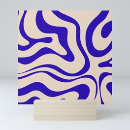 Modern Liquid Swirl Abstract Pattern Square in Cobalt Blue Mini Art Print