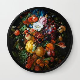 Jan Davidsz de Heem "Festoon of Fruit and Flowers" Wall Clock | Stilllife, Fine, Butterflies, Oil, Floral, Nature, Famous, Jandavidsz, Art, Vintage 