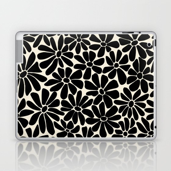 Black and White Retro Floral Art Print  Laptop & iPad Skin