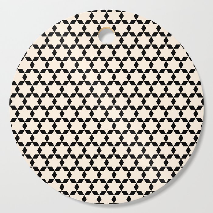 Star Tiles Geometric Pattern in Almond Cream and Black Cutting Board