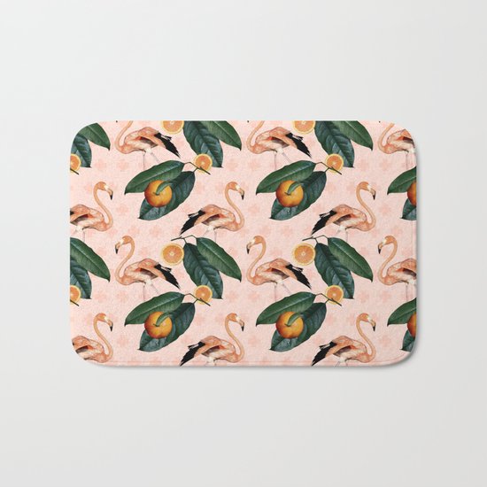 Flamingos & Tangerines Pattern Bath Mat