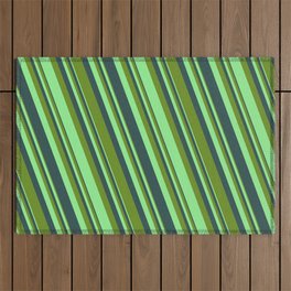 [ Thumbnail: Dark Slate Gray, Green & Light Green Colored Lined/Striped Pattern Outdoor Rug ]