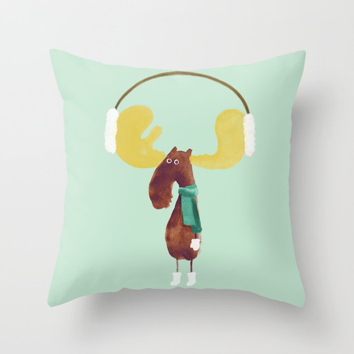 This moose is ready for winter Throw Pillow