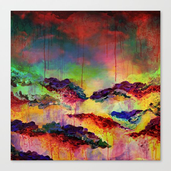IT'S A ROSE COLORED LIFE 4 - Deep Red Colorful Floral Garden Abstract Crimson Green Painting Canvas Print