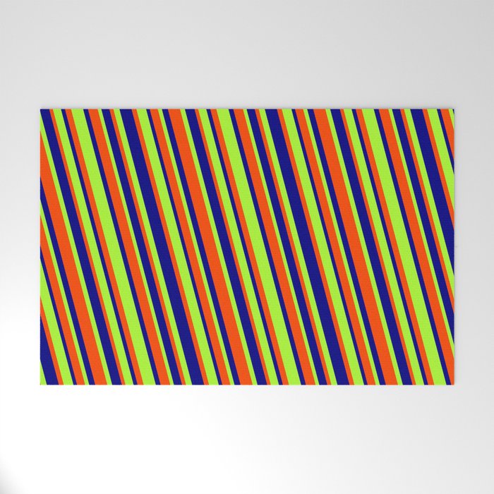 Red, Blue & Light Green Colored Lines Pattern Welcome Mat