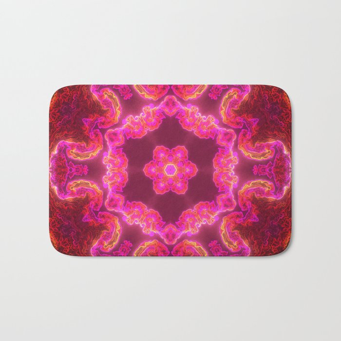 Psychedelic Kaleidoscope Flower Pink Red and Green Bath Mat