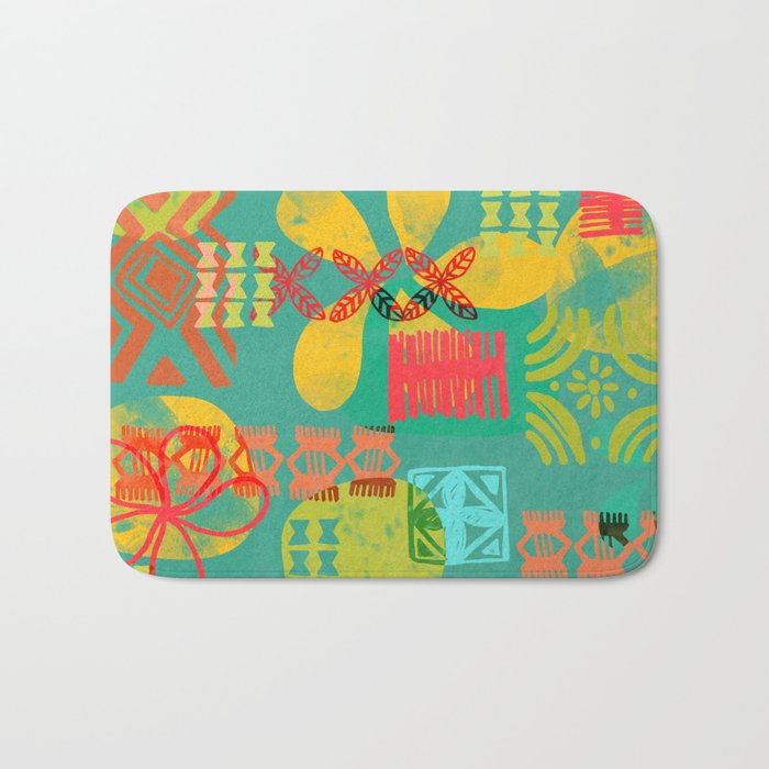 Modern 50s Tiki Party Throwback pattern teal Bath Mat