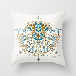 Sacred Lotus Mandala – Teal & Bronze Palette Throw Pillow