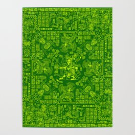 Mayan Spring GREEN / Ancient Mayan hieroglyphics mandala pattern Poster