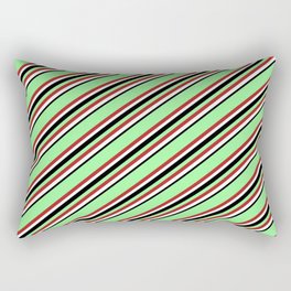 [ Thumbnail: Green, Red, White & Black Colored Lines/Stripes Pattern Rectangular Pillow ]