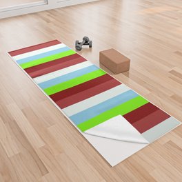 [ Thumbnail: Colorful Brown, Mint Cream, Sky Blue, Green, and Maroon Colored Stripes/Lines Pattern Yoga Towel ]