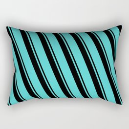 [ Thumbnail: Black & Turquoise Colored Lines/Stripes Pattern Rectangular Pillow ]