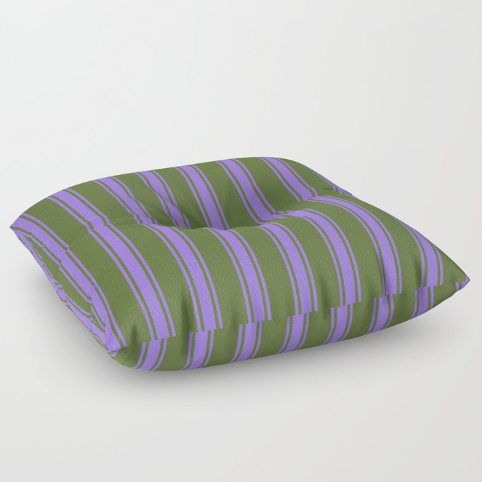 Dark Olive Green and Purple Colored Lines Pattern Floor Pillow