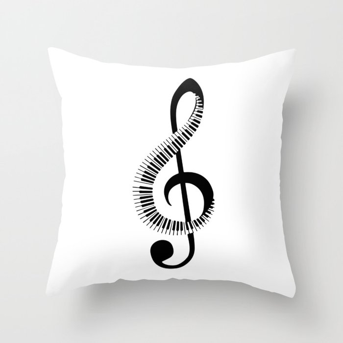 Treble clef sign with piano keyboard Throw Pillow