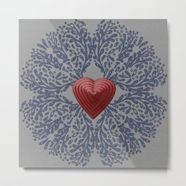 Embroidered Red Heart Metal Print