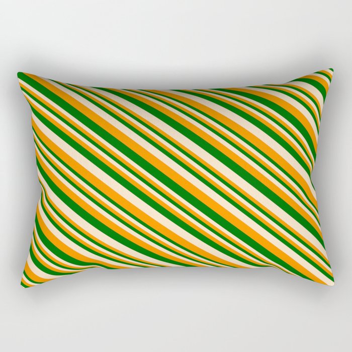 Dark Orange, Dark Green & Bisque Colored Lines Pattern Rectangular Pillow