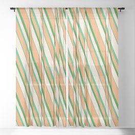 [ Thumbnail: Beige, Sea Green, Brown, and Forest Green Colored Striped/Lined Pattern Sheer Curtain ]