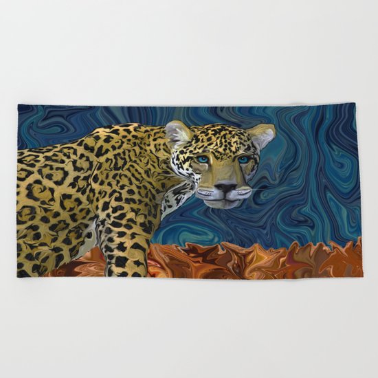 Leopard with the Sky in His Eyes Beach Towel