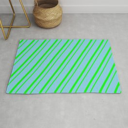 [ Thumbnail: Sky Blue & Lime Colored Striped Pattern Rug ]