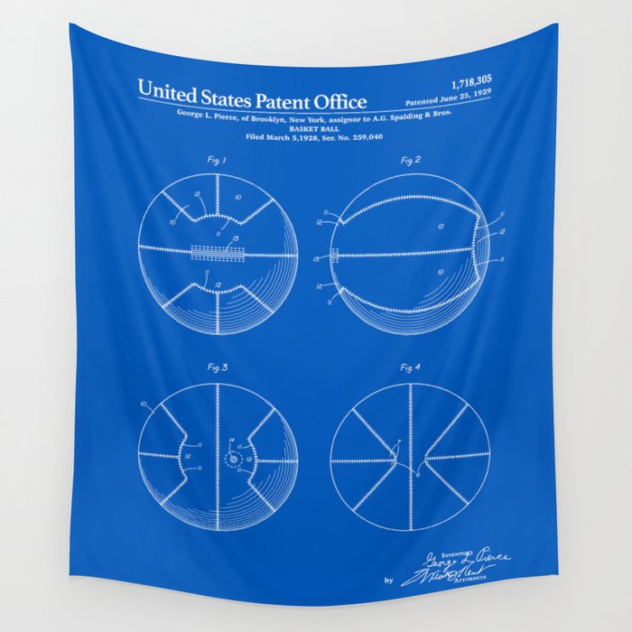 Basketball Patent - Blueprint Wall Tapestry