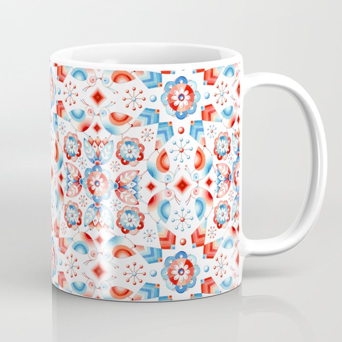 Folkloric Lovebirds Textile Pattern Coffee Mug