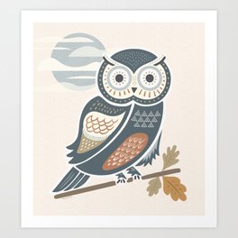 Owl and Moon Art Print