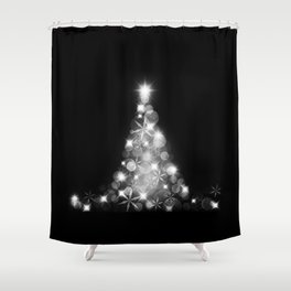 Modern White Christmas Tree on Black Shower Curtain