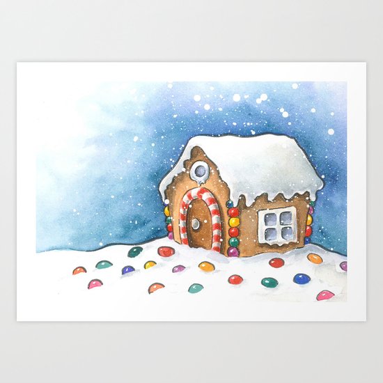 Gingerbread House Watercolour Illustration Art Print By Bonheurem