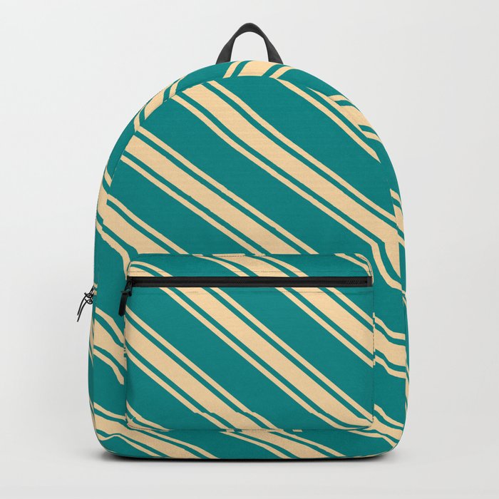 Dark Cyan and Tan Colored Striped Pattern Backpack