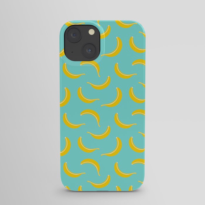 BANANA SMOOTHIE in YELLOW AND WARM WHITE ON BRIGHT TURQUOISE BLUE iPhone Case