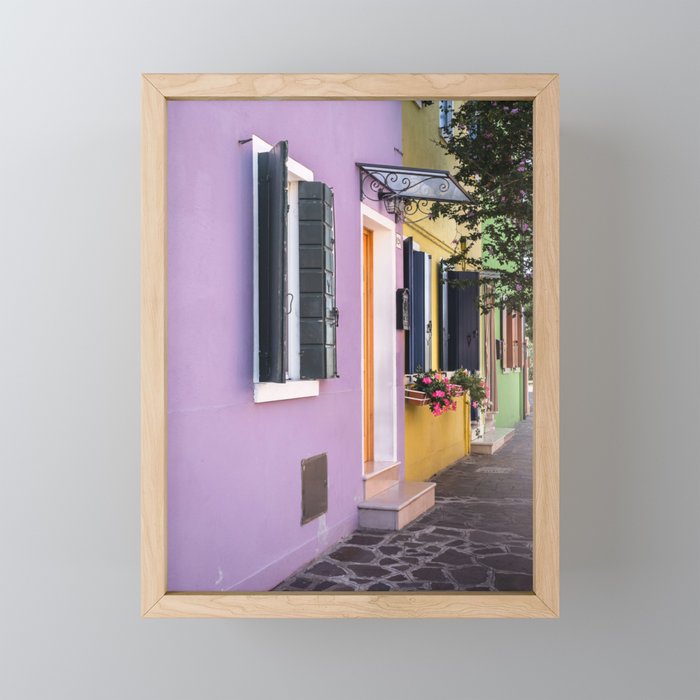 Colourful Purple Houses Burano Venice Italy Framed Mini Art Print