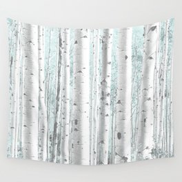 Pale Birch and Blue Wall Tapestry