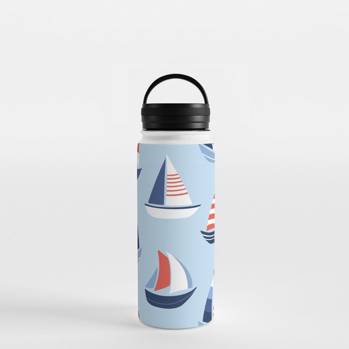 Sailboats in the distance - Blue and Orange Water Bottle