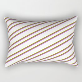 [ Thumbnail: White, Green & Orchid Colored Pattern of Stripes Rectangular Pillow ]