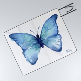 Blue Butterfly Watercolor Picnic Blanket