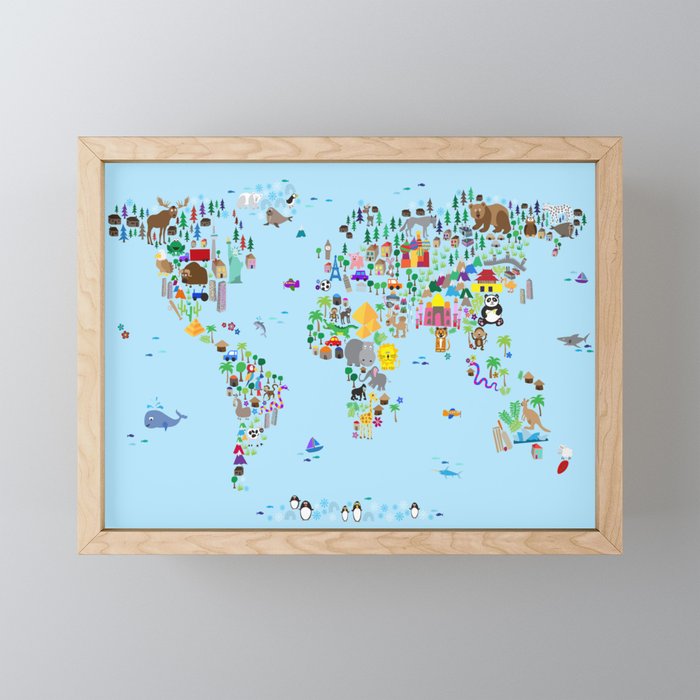 Animal Map of the World Framed Mini Art Print