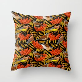 Fieldfares and waxwings on rowan bunches Throw Pillow
