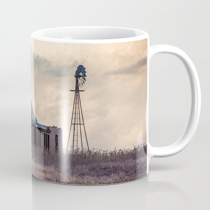 Test of Time - Abandoned House and Windmill in Front of Storm Clouds on Oklahoma Prairie Coffee Mug