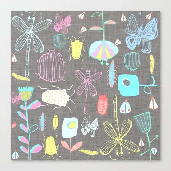 Insect watercolor grey textile texture Canvas Print